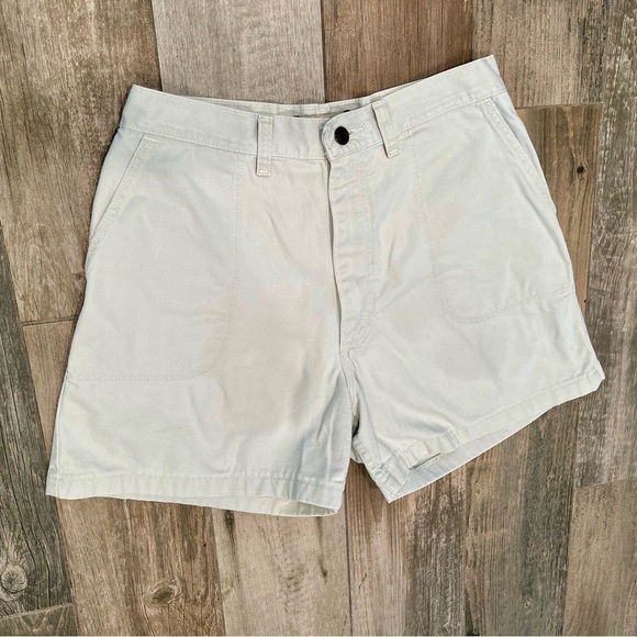 vtg 90 Wrangler High Waist Shorts Size 10 Khaki Beige Mom Wide Leg 100% Cotton - Picture 1 of 6